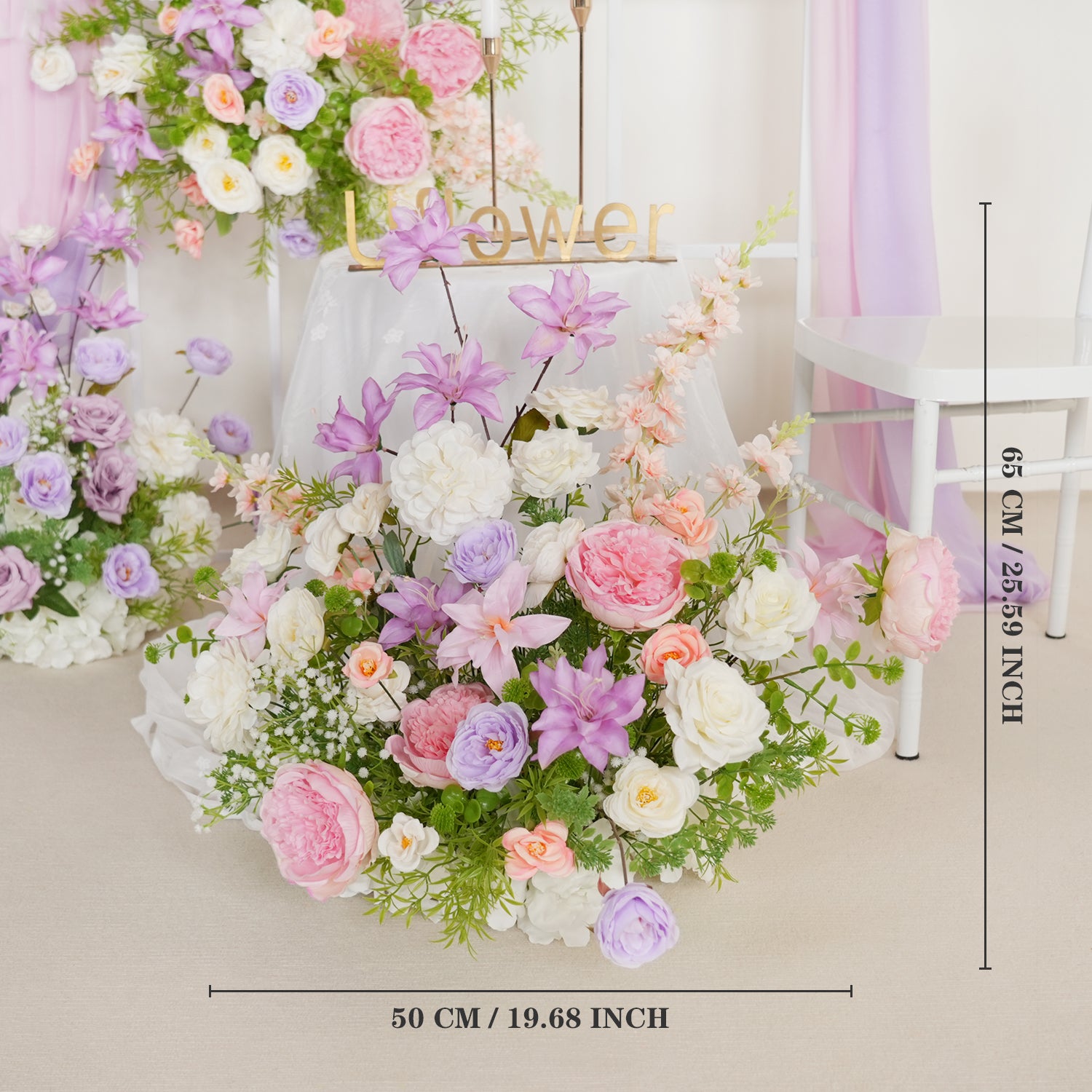 Uflower Artificial Purple Pink Wedding KT Backdrop Flower Row Decor